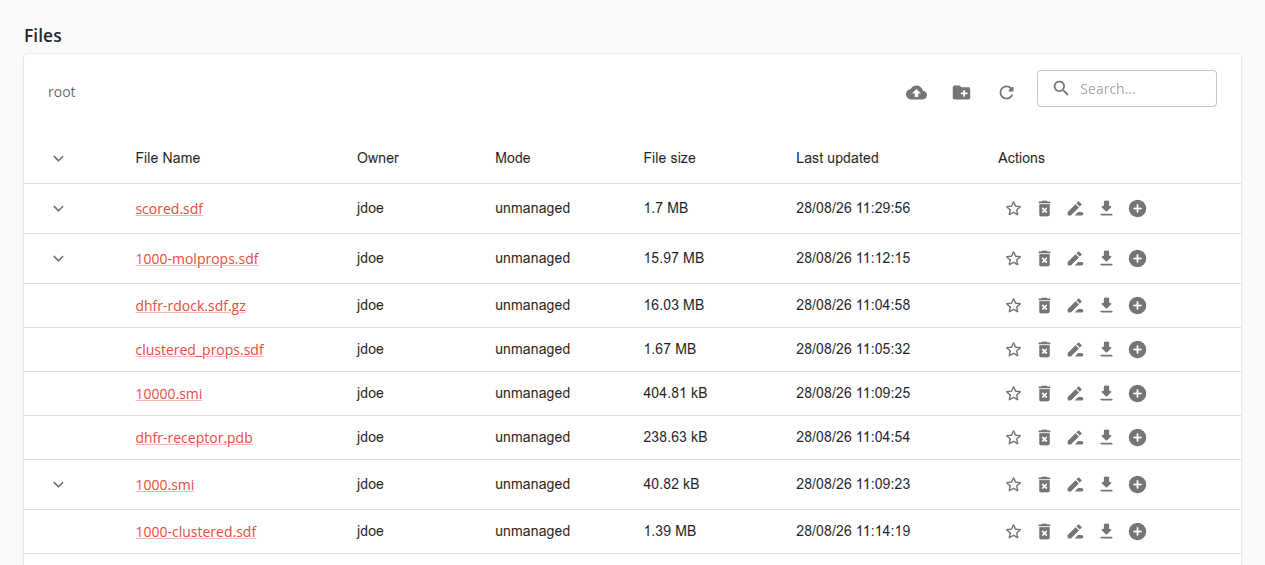 A project's Files section