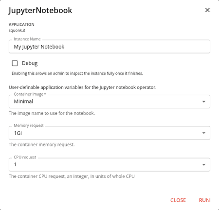The launch dialog for the JupyterNotebook application