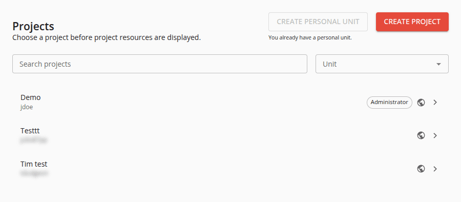 The Projects index